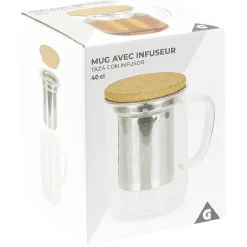 Gifi Mug avec infuseur en inox verre et couvercle en bambou Outlet