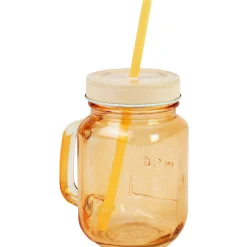 Gifi Mug bocal coloré orange avec paille New