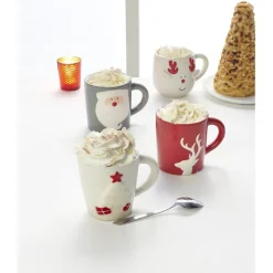 Gifi Mug de Noël gris motif relief père Noël blanc 37 cl