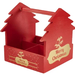 Gifi Panier rouge Merry Christmas avec gobelets Noël pailles x4