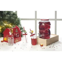 Gifi Panier rouge Merry Christmas avec gobelets Noël pailles x4