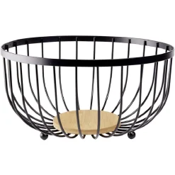 Gifi Panière à fruits fond bambou métal noir Ø25xH13cm Best
