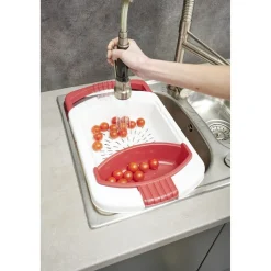 Gifi Passoire 2 en 1 planche à découper amovible rouge et blanche Hot