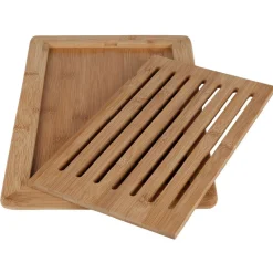 Gifi Planche à pain en bambou avec récupérateur de miettes 38x34x H1,5cm Best