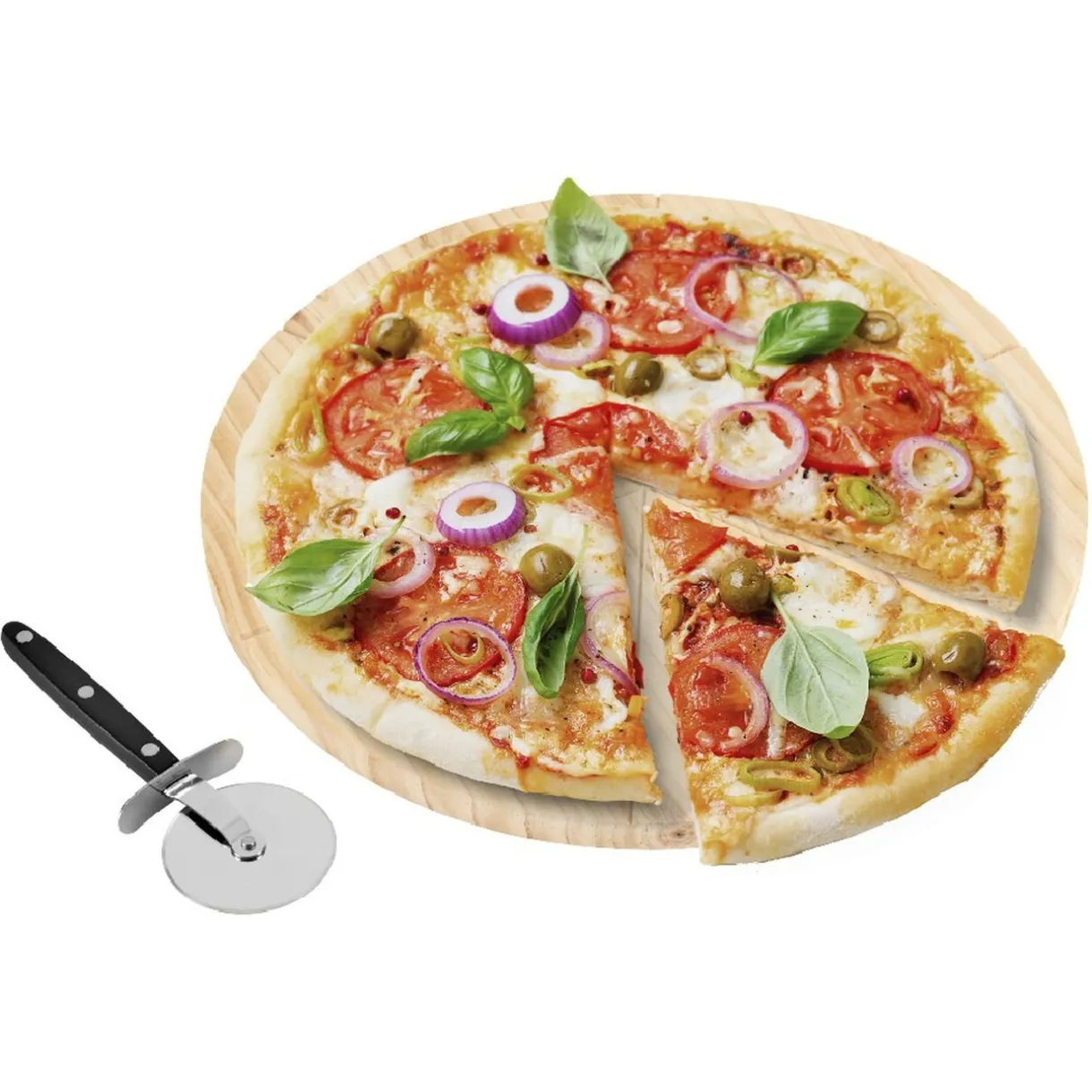 Gifi Planche ronde en bois et roulette à pizza