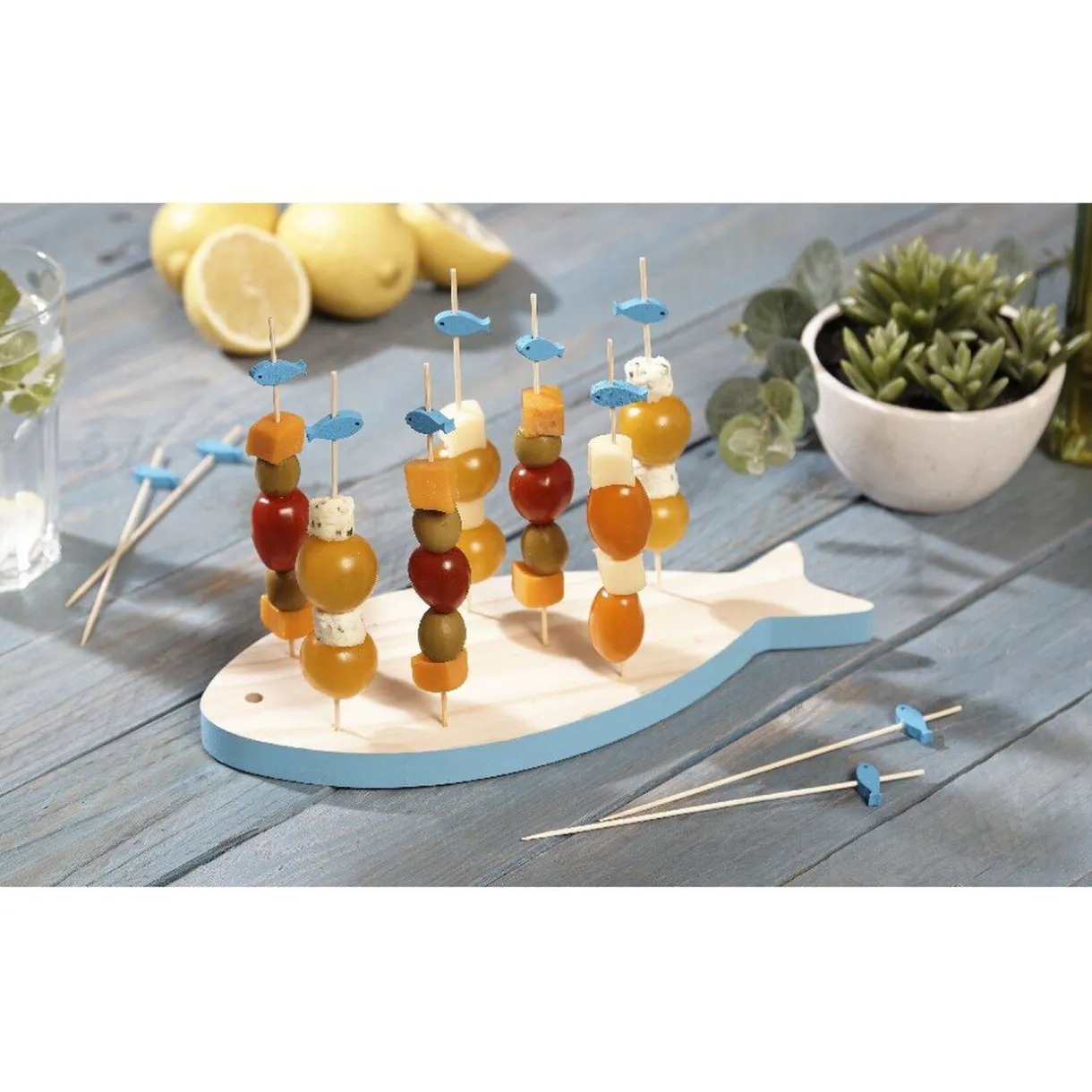 Gifi Planche support à pics apéritifs en bois forme poisson