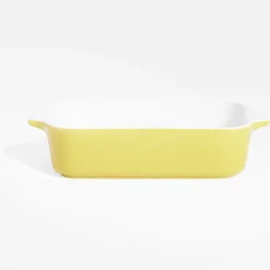 Gifi Plat à four en grès blanc et jaune 24x13,6xH5,5cm Outlet