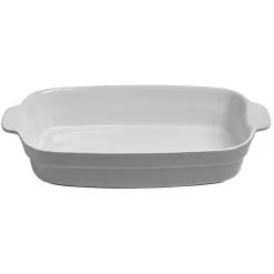 Gifi Plat à four rectangulaire avec poignées gris et blanc en grès émaillé New