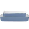 Gifi Plat cuisson rectangulaire exterieur bleu interieur blanc 1L 2L x2 Discount