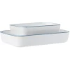 Gifi Plat cuisson rectangulaire blanc bordure bleue 1L et 2L x2 Hot