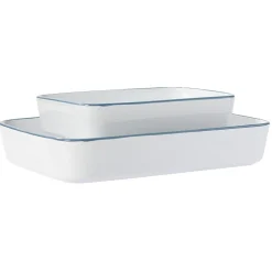 Gifi Plat cuisson rectangulaire blanc bordure bleue 1L et 2L x2 Hot