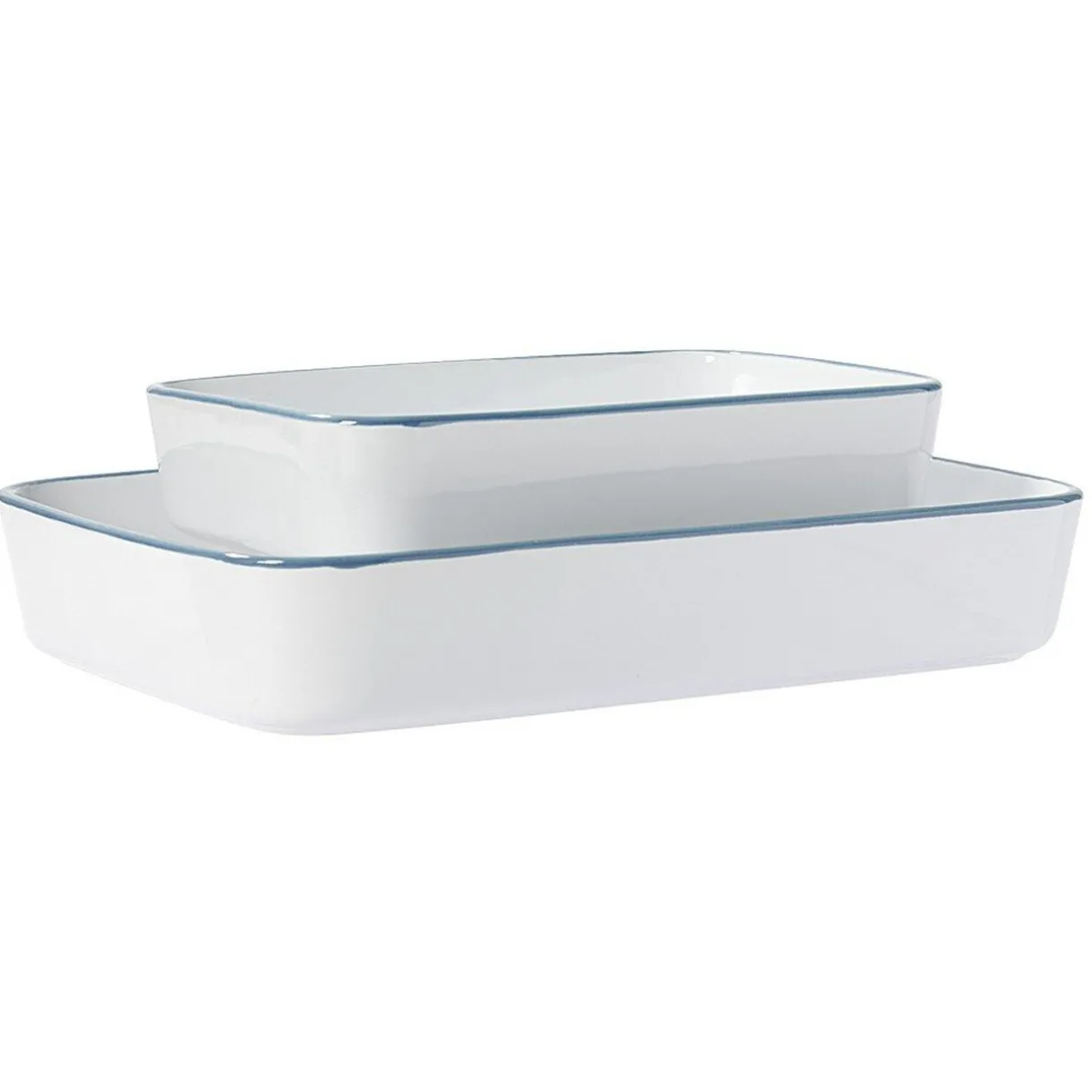 Gifi Plat cuisson rectangulaire blanc bordure bleue 1L et 2L x2 Hot