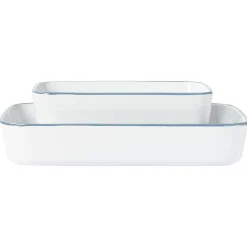 Gifi Plat cuisson rectangulaire blanc bordure bleue 1L et 2L x2 Hot