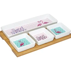 Gifi Plateau + 4 coupelles motif flamant rose