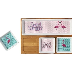 Gifi Plateau + 4 coupelles motif flamant rose