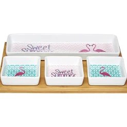 Gifi Plateau + 4 coupelles motif flamant rose