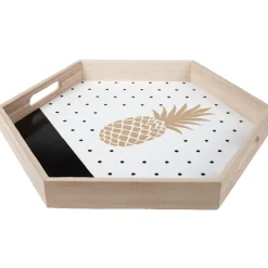 Gifi Plateau déco ananas or et pois noirs New