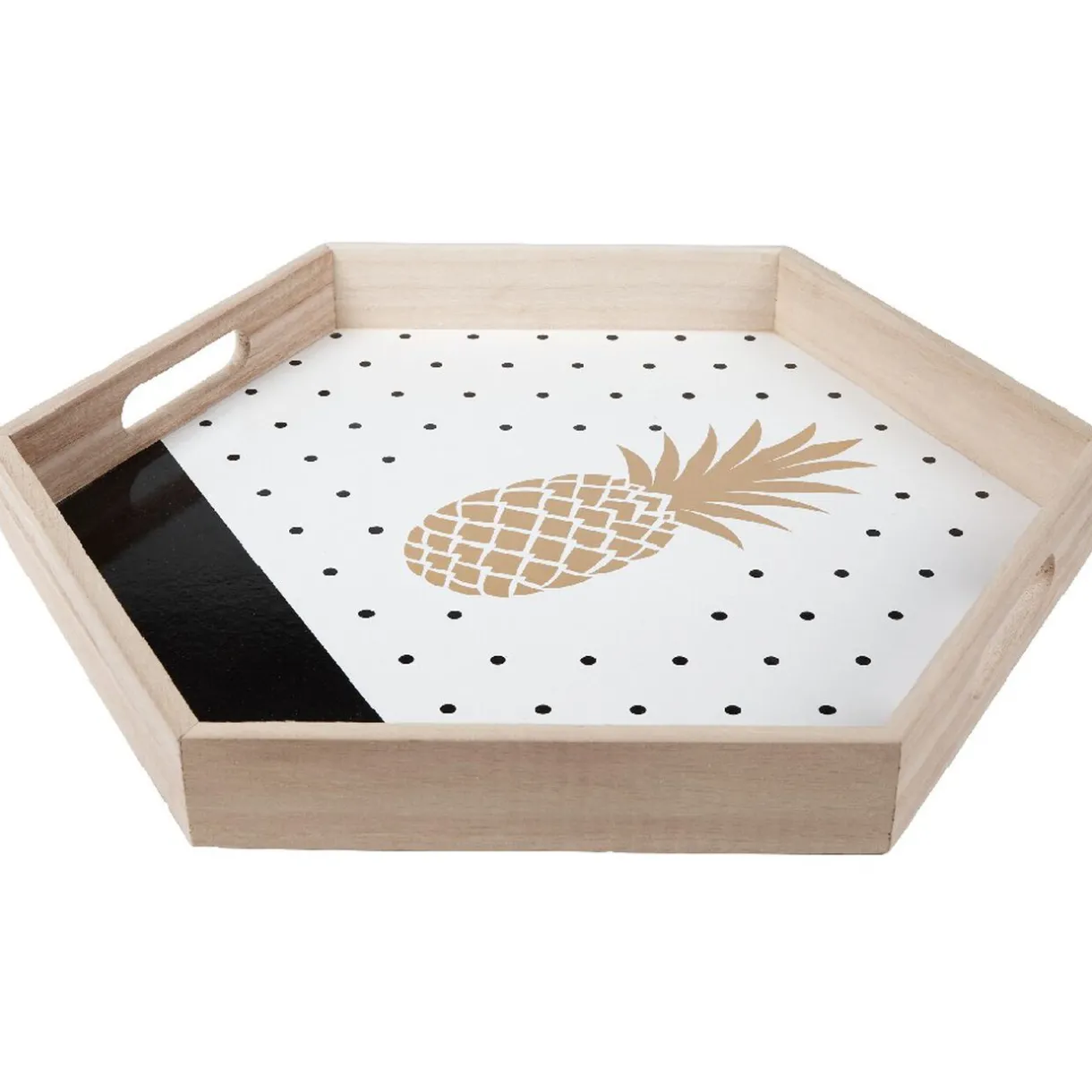 Gifi Plateau déco ananas or et pois noirs New