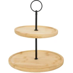Gifi Plateau de présentation 2 niveaux en bambou et fer Ø16,5xH21,5cm Hot
