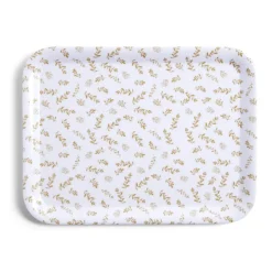 Gifi Plateau de service rectangulaire mélaminé blanc motif feuillage doré 21x28cm