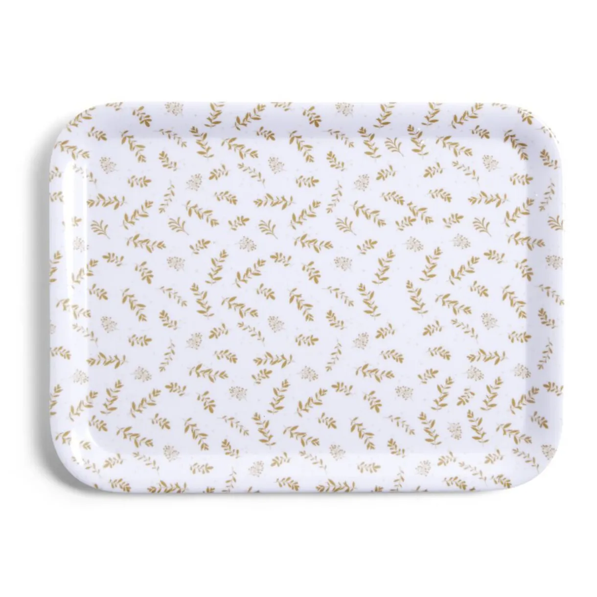 Gifi Plateau de service rectangulaire mélaminé blanc motif feuillage doré 21x28cm