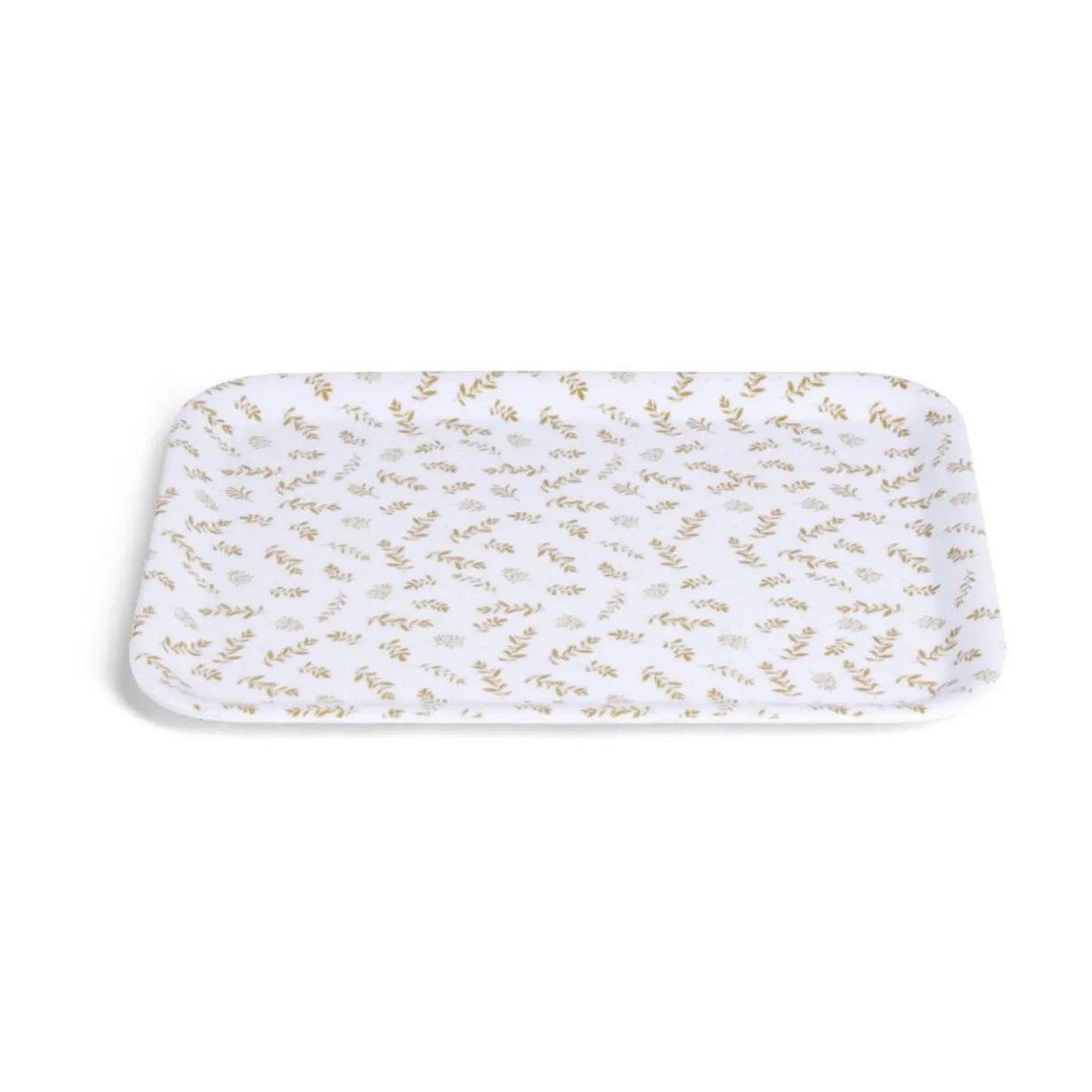 Gifi Plateau de service rectangulaire mélaminé blanc motif feuillage doré 21x28cm