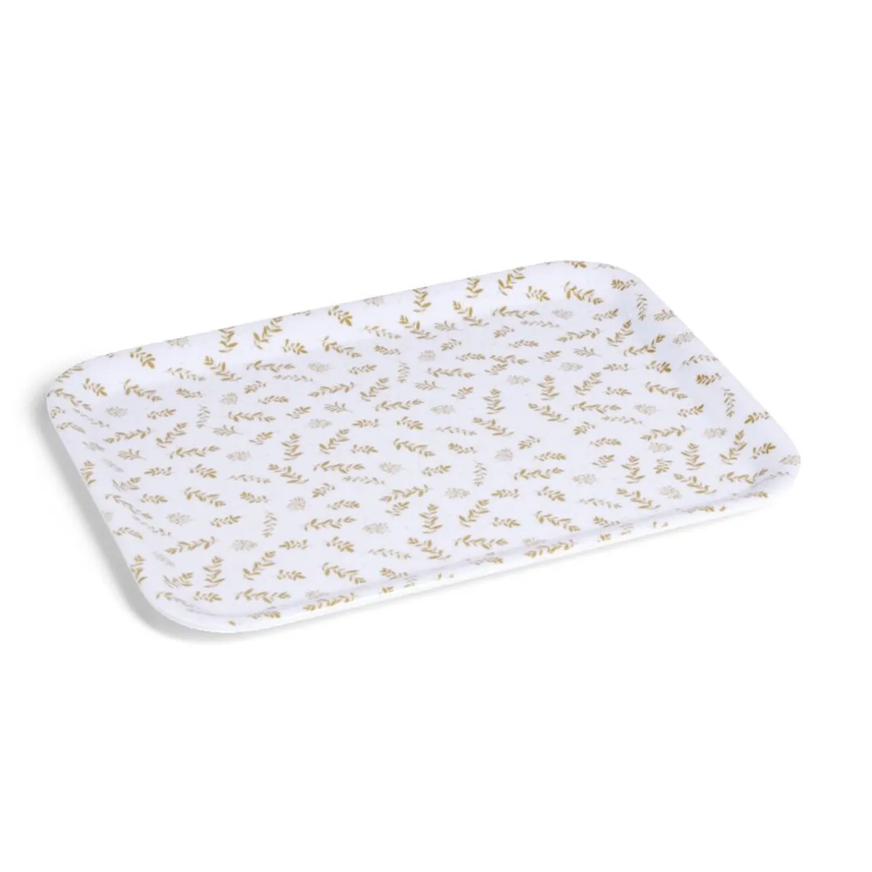 Gifi Plateau de service rectangulaire mélaminé blanc motif feuillage doré 21x28cm
