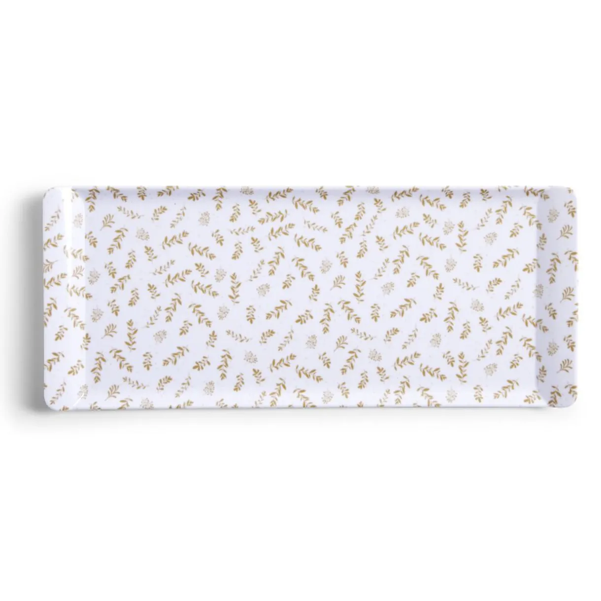 Gifi Plateau de service rectangulaire mélaminé blanc motif feuillage doré 18x37,5cm New
