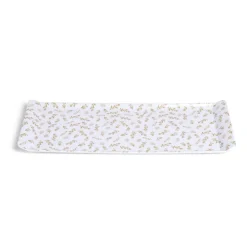 Gifi Plateau de service rectangulaire mélaminé blanc motif feuillage doré 18x37,5cm New