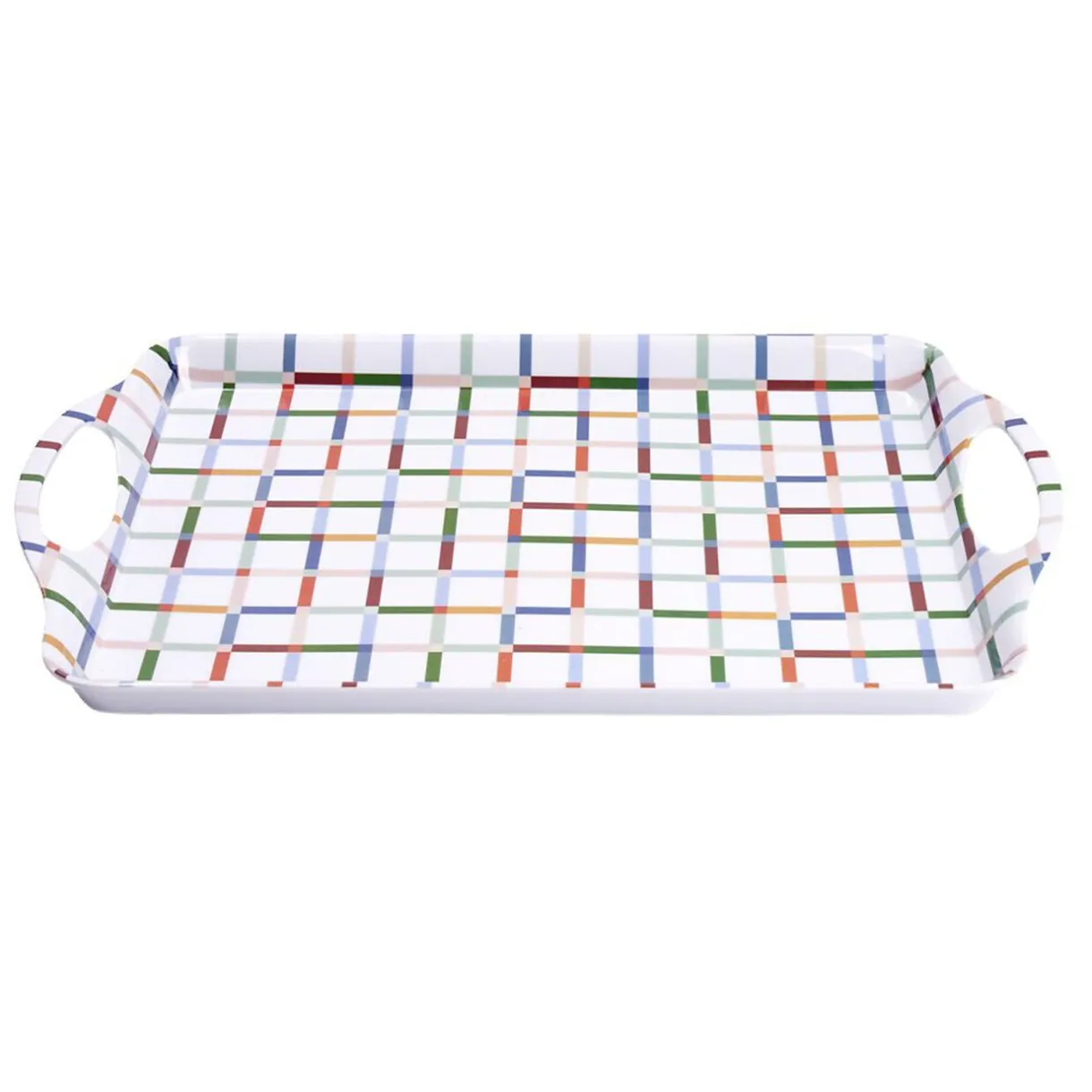 Gifi Plateau rectangulaire blanc motifs carreaux multicolores 34x50,5cm Clearance