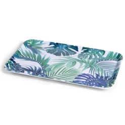 Gifi Plateau rectangulaire mélaminé feuillage exotique blanc et bleu 19x30cm Sale