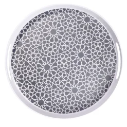 Gifi Plateau rond mélaminé motif géométrique blanc et bleu Ø34,5xH5cm New