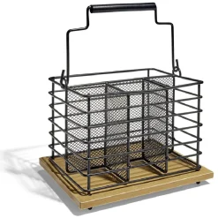 Gifi Porte couverts fer noir et bois marron 17,5x14x12cm Hot