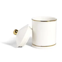 Gifi Pot céramique avec couvercle en blanc et bord doré Ø11,5xH17,5cm New