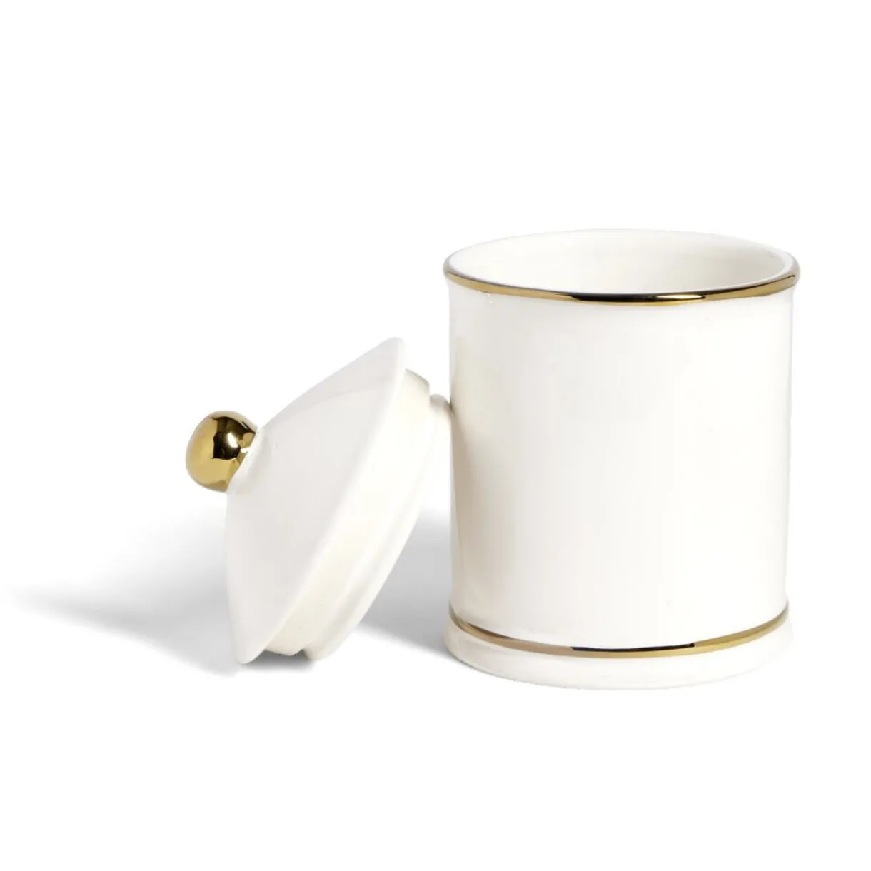 Gifi Pot céramique avec couvercle en blanc et bord doré Ø11,5xH17,5cm New