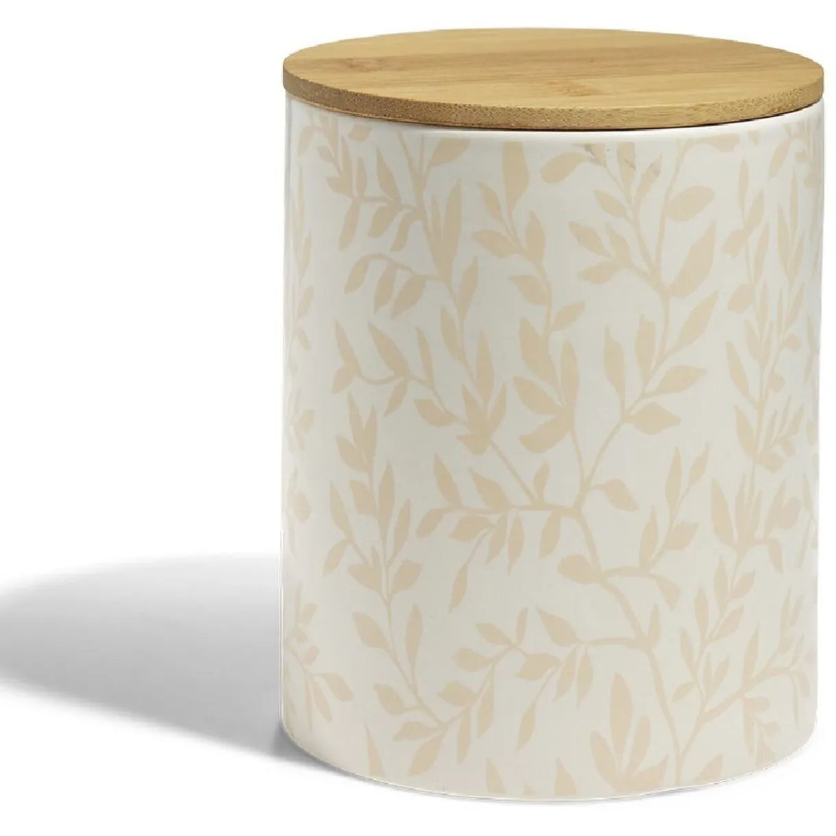 Gifi Pot de conservation 1,6L grès motif feuillage couvercle bambou Ø12xH14,5cm Outlet