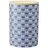 Gifi Pot en céramique à motif bleu avec couvercle en bois H14 cm Online