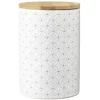 Gifi Pot en céramique blanc à motif gris avec couvercle en bois H14 cm Clearance