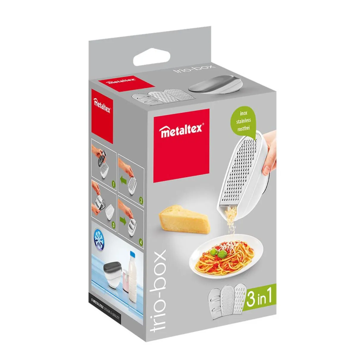 Gifi Râpe Metaltex avec couvercle et 3 lâmes interchangeables New
