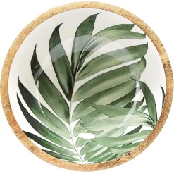 Gifi Saladier en bois interieur émail décor feuille