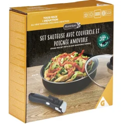 Gifi Sauteuse aluminium noir avec couvercle verre et poignée amovible Ø24cm Clearance
