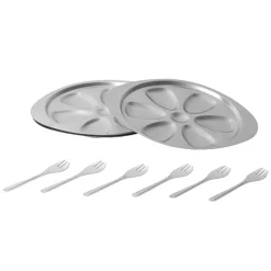 Gifi Service à huîtres argenté inox 6 plats 6 fourchettes Clearance