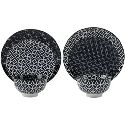 Gifi Service vaisselle en porcelaine 18 pièces motif graphique noir et blanc