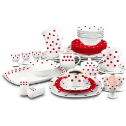 Gifi Service vaisselle porcelaine rouge et blanc à pois New