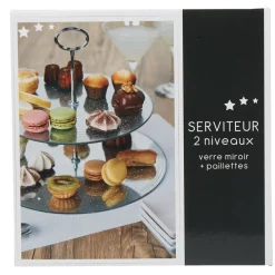 Gifi Serviteur 2 niveaux verre transparent pailleté Discount