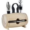 Gifi Set 4 accessoires à vin dans tonneau en bois