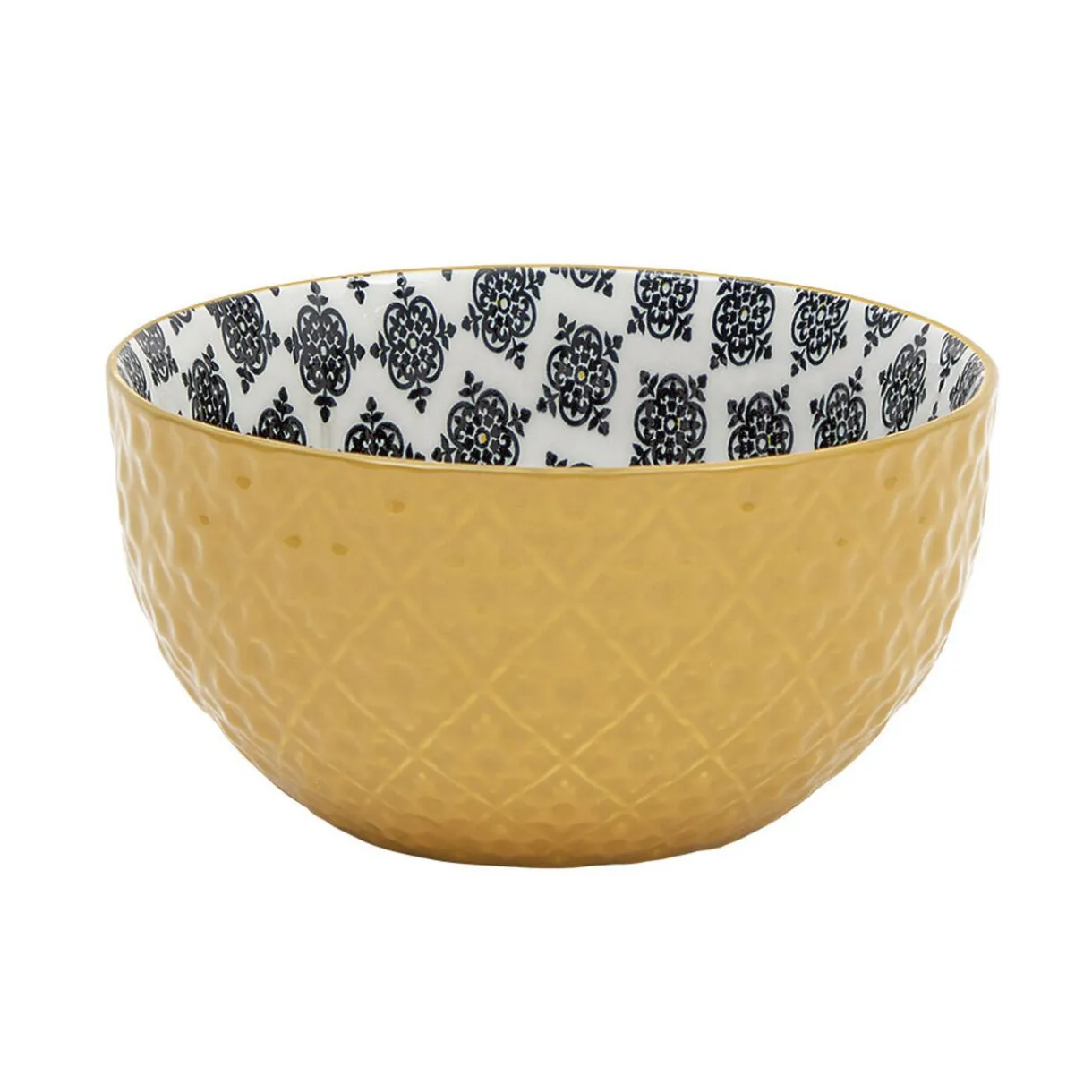 Gifi Set 4 bols décor ethnique noir et blanc et support en bambou Hot