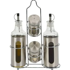 Gifi Set assaisonnement 4-en-1 en verre et fer gris