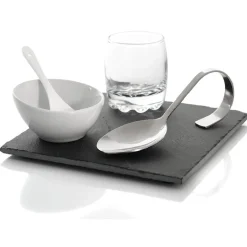 Gifi Set café gourmand ardoise et porcelaine blanche 5 pcs