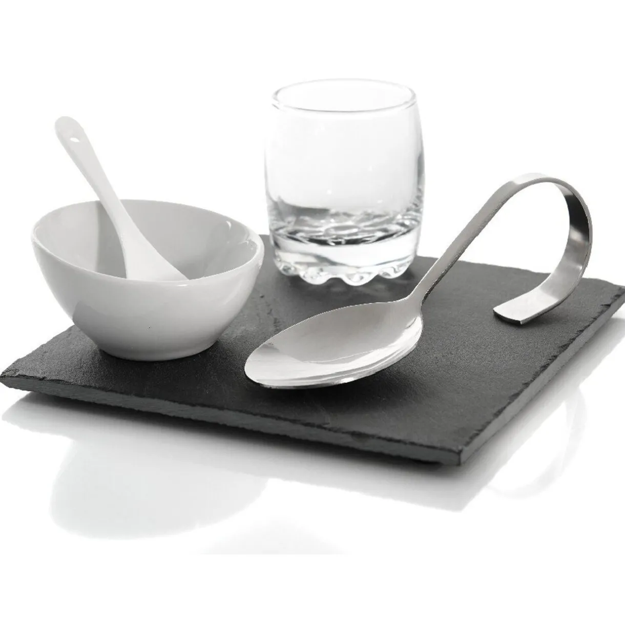 Gifi Set café gourmand ardoise et porcelaine blanche 5 pcs